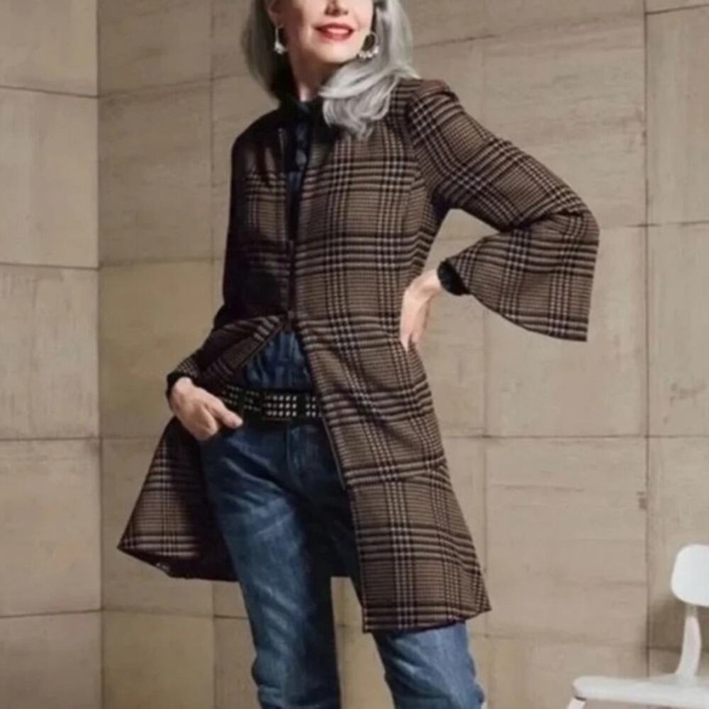 Cabi Classic Tartan Plaid Flounce Hem Jacket Small Style 3902 Bell Sleeve Preppy